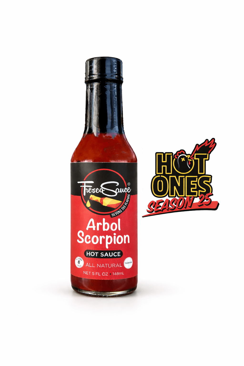 Arbol Scorpion Hot Sauce Featured on Hot OnesFresco SauceHot Sauce