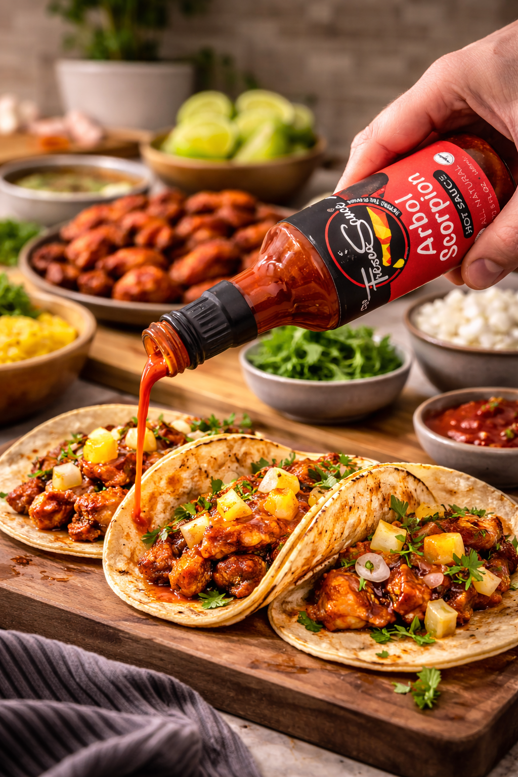 Arbol Scorpion Hot Sauce Featured on Hot OnesFresco SauceHot Sauce