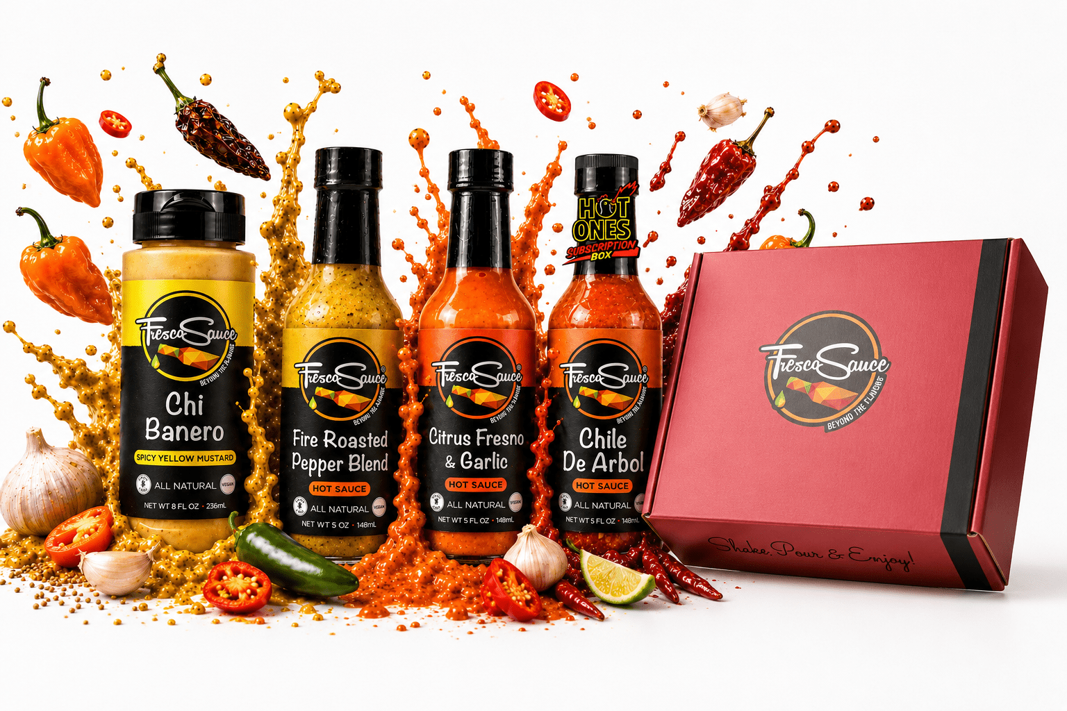 Fabulous Hot Sauce Gift 4 Pack | Includes a Hot Ones Sub Box Featured SauceFresco SauceHot Sauce