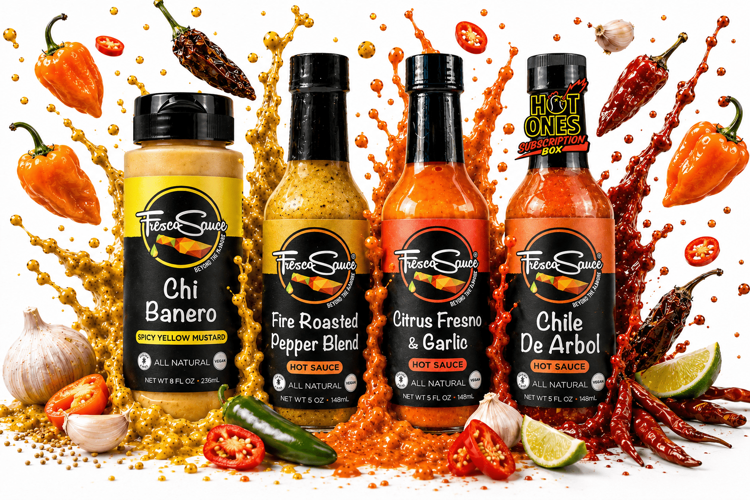 Fabulous Hot Sauce Gift 4 Pack | Includes a Hot Ones Sub Box Featured SauceFresco SauceHot Sauce