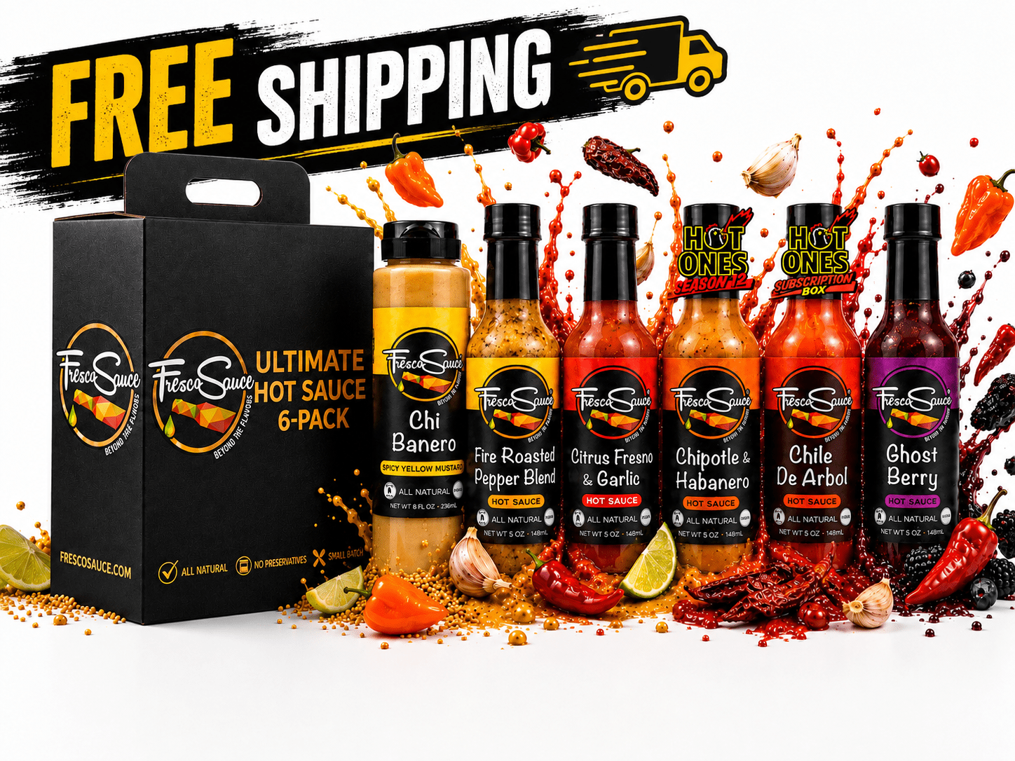 Fresco Sauce King Hot Sauce 6 pack Bundle | Includes two Hot Ones Featured SaucesFresco SauceHot Sauce