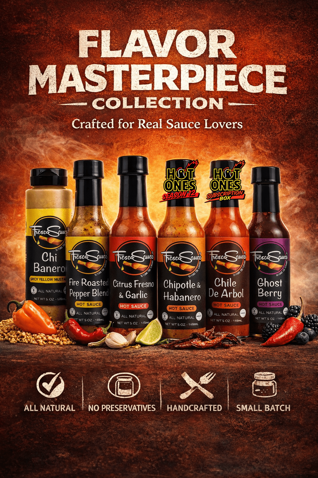 Fresco Sauce King Hot Sauce 6 pack Bundle Includes two of Hot Ones SaucesFresco SauceHot Sauce
