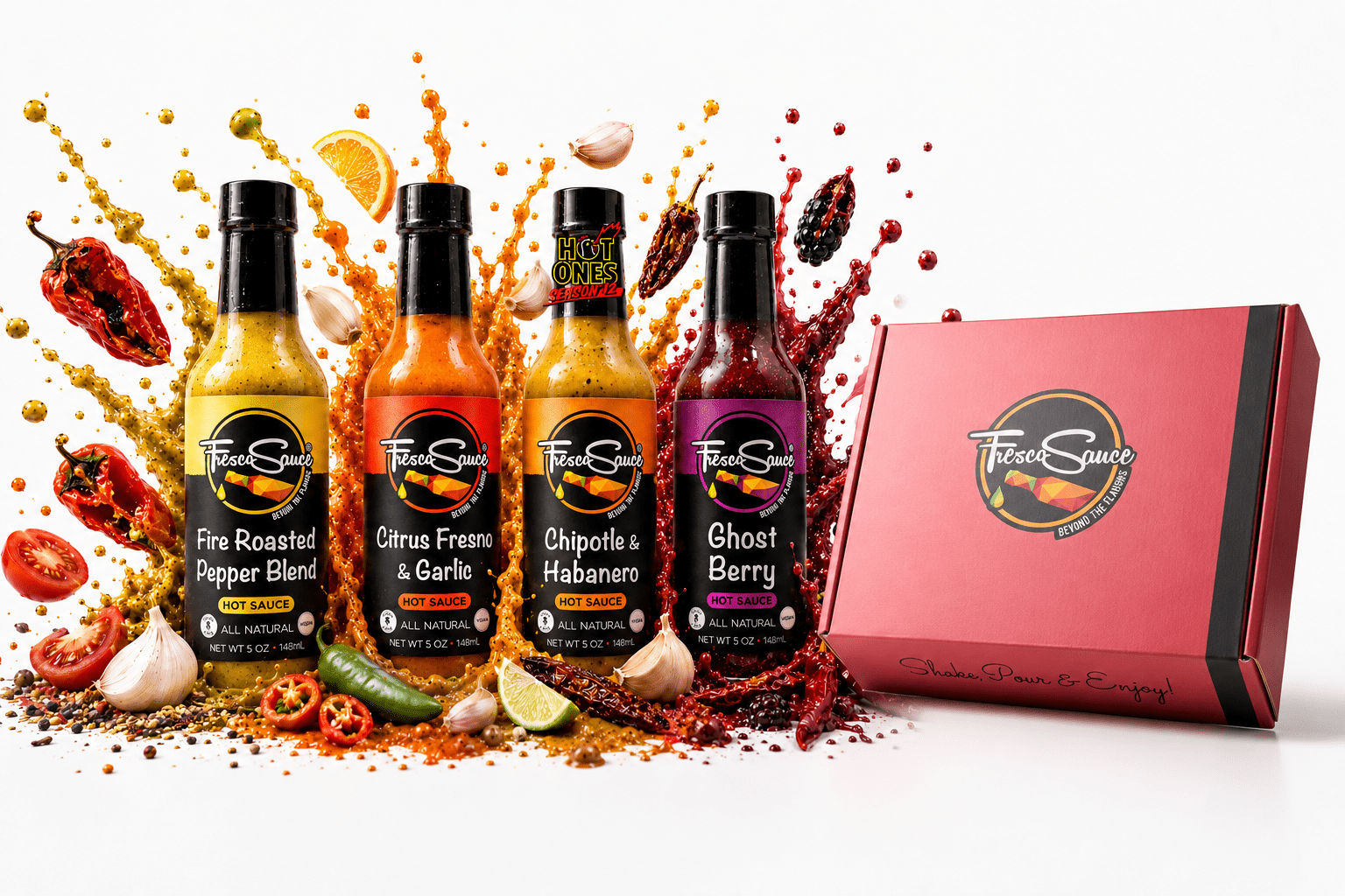 Sauce Lover 4 Pack Hot Sauce Gift Box | Includes Hot Ones Featured SauceFresco SauceHot Sauce