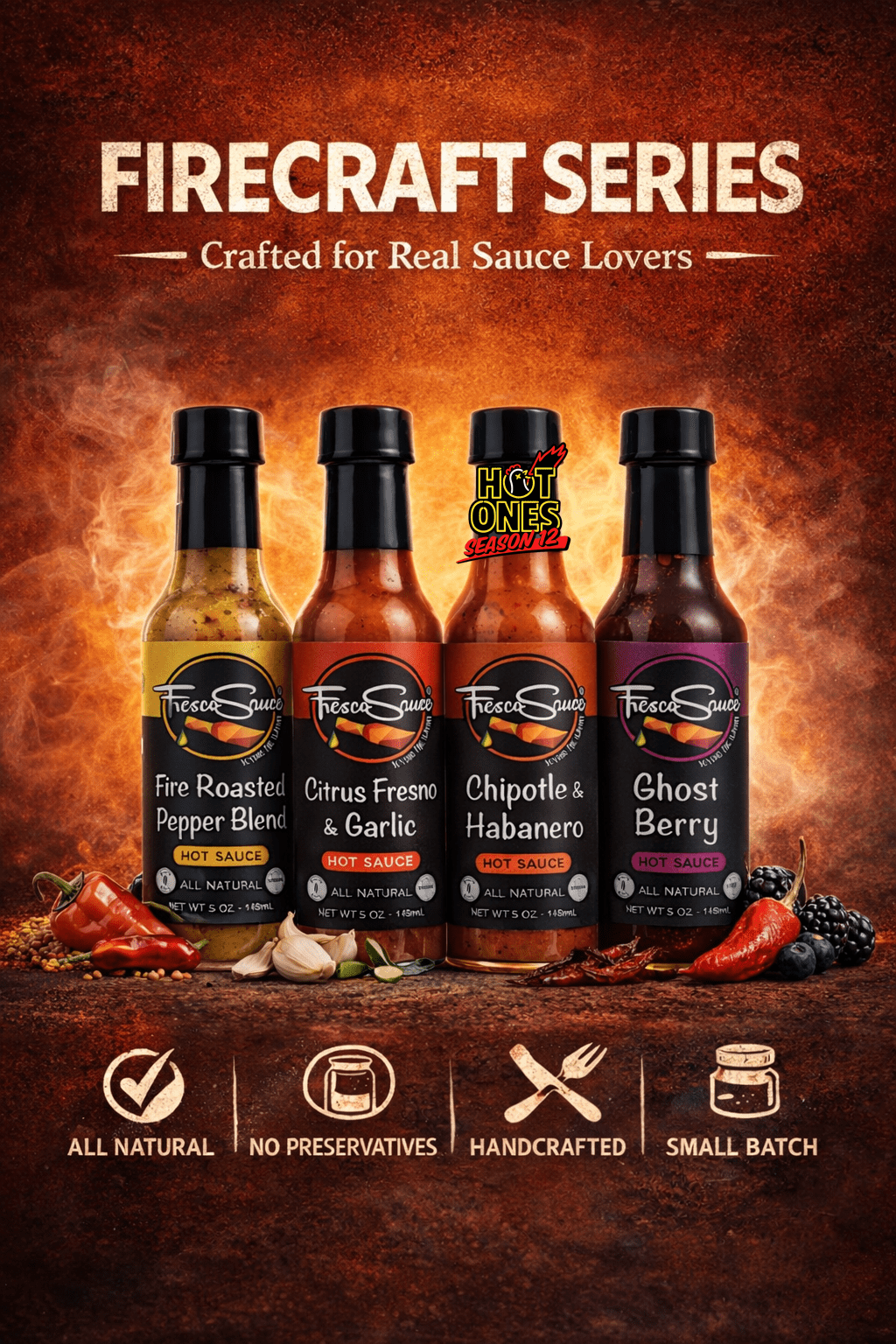 Sauce Lover 4 Pack Hot Sauce Gift Box Includes one of Hot Ones SaucesFresco SauceHot Sauce
