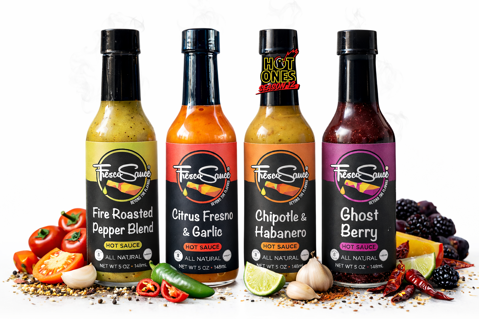 Sauce Lover 4 Pack Hot Sauce Gift Box Includes one of Hot Ones SaucesFresco SauceHot Sauce